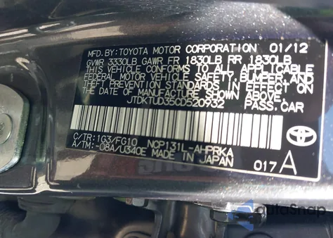 2012 Toyota Yaris Le z USA, uszkodzony, nr VIN JTDKTUD35CD520932